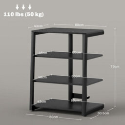 Homcom Hifi Rack Stand W/ Power Strip Rack 4-Tier Record Player Stand Black - thumbnail 3