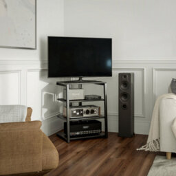 Homcom Hifi Rack Stand W/ Power Strip Rack 4-Tier Record Player Stand Black - thumbnail 9
