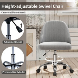 Gainoom Gray Office Chair Modern Armless Desk Chair Height Adjustable Swivel Vanity Chair With Smooth Rolling Casters - thumbnail 5