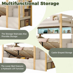Matteo Solid Wood Children's Bunk Bed With Storage Stairs, Led Light & Hydraulic Bed - White/natural - thumbnail 7