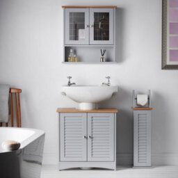 CARME Home Carme Atlanta 3 Piece Set Bathroom Furniture Free Standing Under Sink Storage Wall Mounted Medicine Cabinet With Mirror Modern Bat