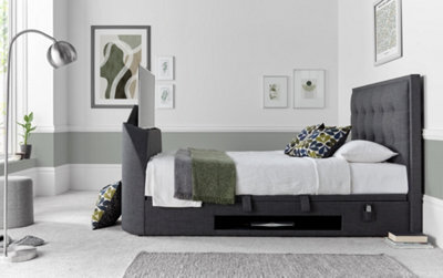 Europa Kaydian Falstone Tv Bed: Classic Design With Hidden Tv Storage And Ottoman Storage Slate Grey Fabric - image 1