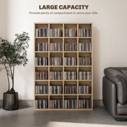 Homcom Dvd Cd Media Storage Rack, Video Display Unit, Natural - thumbnail 4