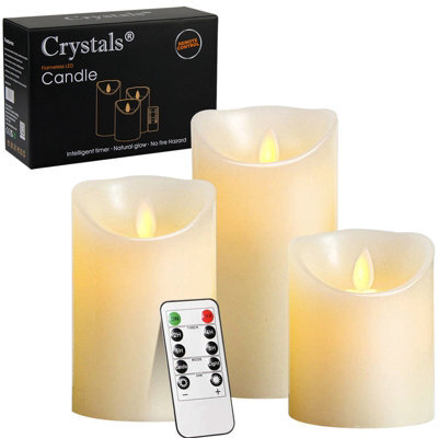 Crystals 3Pc Flameless Led Candles Real Wax, White Lights With Remote For Home Décor - image 1