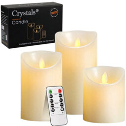 Crystals 3Pc Flameless Led Candles Real Wax, White Lights With Remote For Home Décor