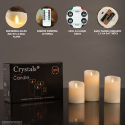 Crystals 3Pc Flameless Led Candles Real Wax, White Lights With Remote For Home Décor - thumbnail 5