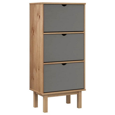 Berkfield Rustic Shoe Cabinet Otta With 3 Drawers Brown&grey Solid Wood Pine - image 1