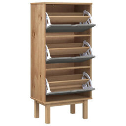 Berkfield Rustic Shoe Cabinet Otta With 3 Drawers Brown&grey Solid Wood Pine - thumbnail 3