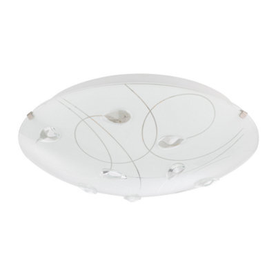 Happy Homewares Traditional Classic Opal White Glass Flush Ceiling Light With Crystal Drops - image 1