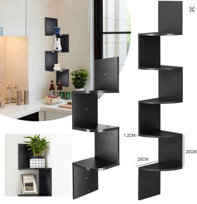 5 Tier Floating Wall Shelves Corner Shelf Storage Wood Display Bookcase Unit - image 1