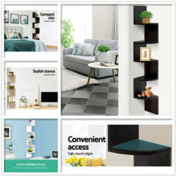 5 Tier Floating Wall Shelves Corner Shelf Storage Wood Display Bookcase Unit - thumbnail 4