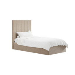 Wyld Haus Dublin Beige Velvet 3Ft Ottoman Single Bed With Tall Ribbed Headboard - thumbnail 3
