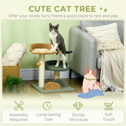 Pawhut Small Cat Tree With Scratching Posts 2 Beds Toy Ball Indoor, Multi - thumbnail 4