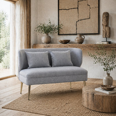 Wyld Haus Rohaco Linen-Effect Light Grey 2-Seater Sofa With Wingback And Gold-Tone Metal Legs - image 1