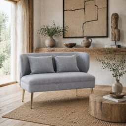 Wyld Haus Rohaco Linen-Effect Light Grey 2-Seater Sofa With Wingback And Gold-Tone Metal Legs