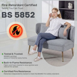 Wyld Haus Rohaco Linen-Effect Light Grey 2-Seater Sofa With Wingback And Gold-Tone Metal Legs - thumbnail 8