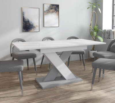 Furneo Modern Dining Table Extendable 120-160Cm High Gloss White & Matt Grey Enzo 01 - image 1