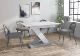 Furneo Modern Dining Table Extendable 120-160Cm High Gloss White & Matt Grey Enzo 01 - thumbnail 3