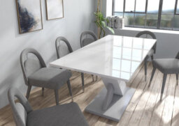 Furneo Modern Dining Table Extendable 120-160Cm High Gloss White & Matt Grey Enzo 01 - thumbnail 2