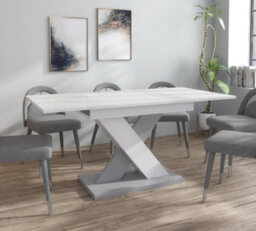Furneo Modern Dining Table Extendable 120-160Cm High Gloss White & Matt Grey Enzo 01 - thumbnail 1
