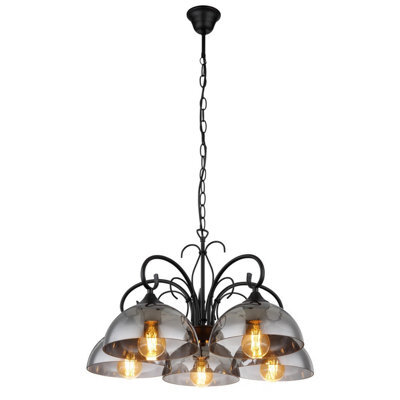 Luminosa Lighting Luminosa Cottage Multi Arm Pendant Ceiling Light Matt Black Smoke Glass Shade 5X E27 - image 1