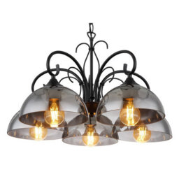 Luminosa Lighting Luminosa Cottage Multi Arm Pendant Ceiling Light Matt Black Smoke Glass Shade 5X E27 - thumbnail 3
