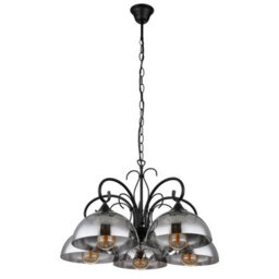 Luminosa Lighting Luminosa Cottage Multi Arm Pendant Ceiling Light Matt Black Smoke Glass Shade 5X E27 - thumbnail 2
