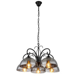 Luminosa Lighting Luminosa Cottage Multi Arm Pendant Ceiling Light Matt Black Smoke Glass Shade 5X E27 - thumbnail 1