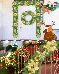 Amorly 2.7M Lighted Christmas Rattan Garland, Pre Lit Artificial Vine With Gold Flower Ornaments, Battery Powered Led For Home Stair Wall - thumbnail 5