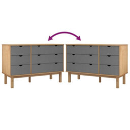 Berkfield Drawer Cabinet Otta Brown&grey 111X43X73.5Cm Solid Wood Pine - thumbnail 7