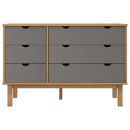 Berkfield Drawer Cabinet Otta Brown&grey 111X43X73.5Cm Solid Wood Pine - thumbnail 3