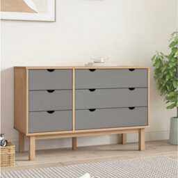 Berkfield Drawer Cabinet Otta Brown&grey 111X43X73.5Cm Solid Wood Pine - thumbnail 1