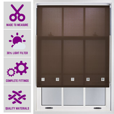 Mocha Daylight Roller Blind With Chrome Square Eyelets Free Cut Service By Furnished - (W)240Cm X (L)165Cm - image 1