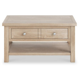 Farro Washed Oak 85Cm Large Coffee Table With Drawer And Shelf - By Roseland Furniture - thumbnail 3
