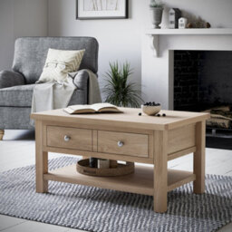 Farro Washed Oak 85Cm Large Coffee Table With Drawer And Shelf - By Roseland Furniture - thumbnail 2