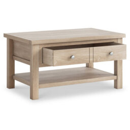 Farro Washed Oak 85Cm Large Coffee Table With Drawer And Shelf - By Roseland Furniture - thumbnail 4