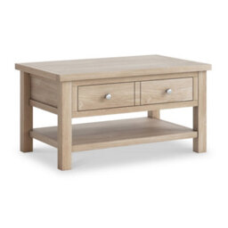 Farro Washed Oak 85Cm Large Coffee Table With Drawer And Shelf - By Roseland Furniture