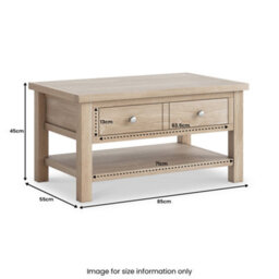 Farro Washed Oak 85Cm Large Coffee Table With Drawer And Shelf - By Roseland Furniture - thumbnail 8