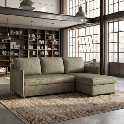Megan Corner Sofa Bed For Living Room Polyurethane Foam Wave Spring Wooden Frame With Storage 220X90X160Cm Olive - image 1