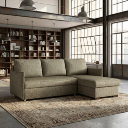 Megan Corner Sofa Bed For Living Room Polyurethane Foam Wave Spring Wooden Frame With Storage 220X90X160Cm Olive - thumbnail 1