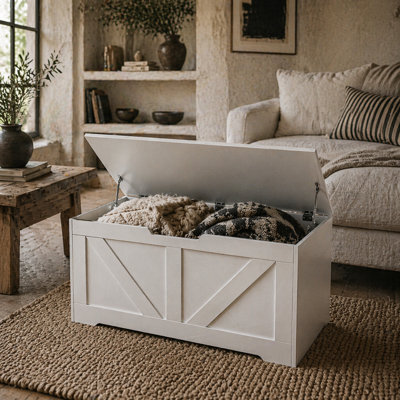 Wyld Haus Kamari 100L White Wood-Effect Storage Chest With Safety Hinge - Matt Finish - image 1