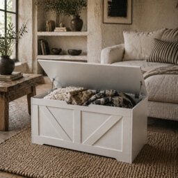 Wyld Haus Kamari 100L White Wood-Effect Storage Chest With Safety Hinge - Matt Finish - thumbnail 1
