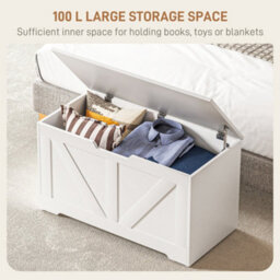 Wyld Haus Kamari 100L White Wood-Effect Storage Chest With Safety Hinge - Matt Finish - thumbnail 4