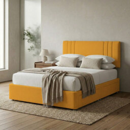 Adore Designs Rio Plush Velvet Divan Bed, Headboard - 5Ft Kingsize - Turmeric - 2 Drawers Foot End - thumbnail 1