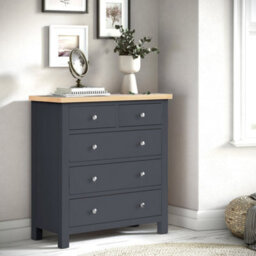 Farro Charcoal 2 Over 3 Chest Of Drawers Fully Assembled - Painted With Oak Top By Roseland Furniture - thumbnail 3