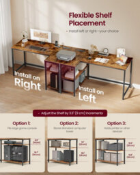 LEDREM L Shaped Corner Desk, Computer Gaming Desk With Storage, Reversible Height-Adjustable Shelves, For Home Office, Rustic Brown - thumbnail 6