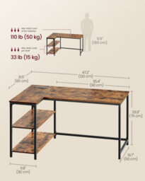 LEDREM L Shaped Corner Desk, Computer Gaming Desk With Storage, Reversible Height-Adjustable Shelves, For Home Office, Rustic Brown - thumbnail 8