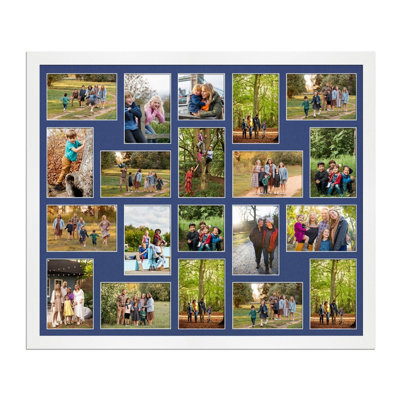 AK Frames 80X70Cm White Modern Multi Photo Frame With Blue Mount - Holds 20 Apertures (18X) 6X4, (2X) 4X4 Photos - image 1