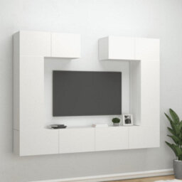 Berkfield 6 Piece Tv Cabinet Set White Engineered Wood - thumbnail 1