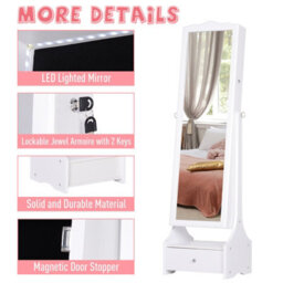 Homcom Mirrored Jewelry Cabinet Armoire Floor Standing W/ Lock, Led Light White - thumbnail 7